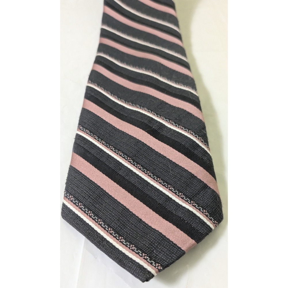 Vintage Ketch Polyester Retro Classic Tie Gray and Pink Stripped 55 x 3